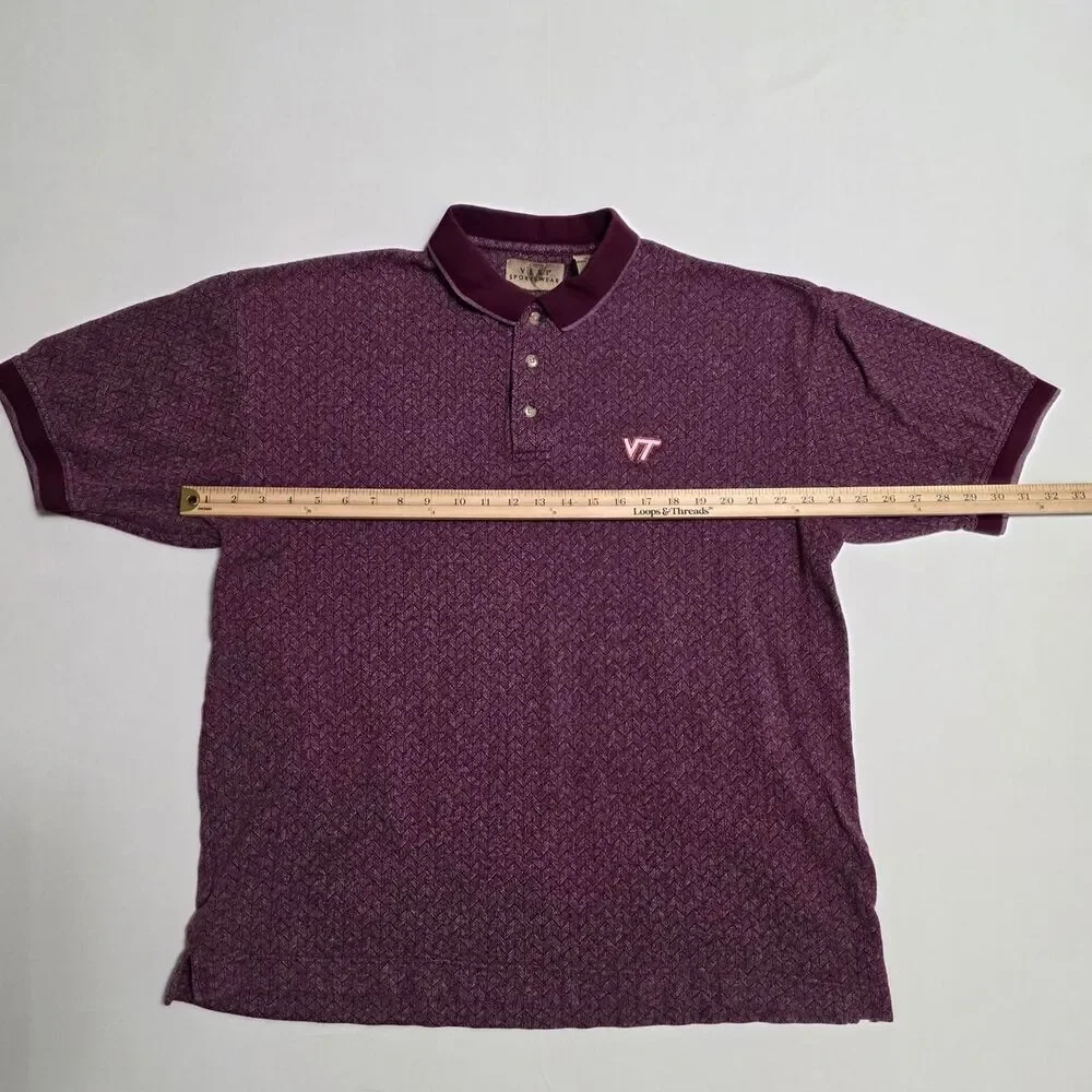 Vintage Vesi Sportswear Virginia Tech Hokies Chevron Knit Polo Shirt men's XL